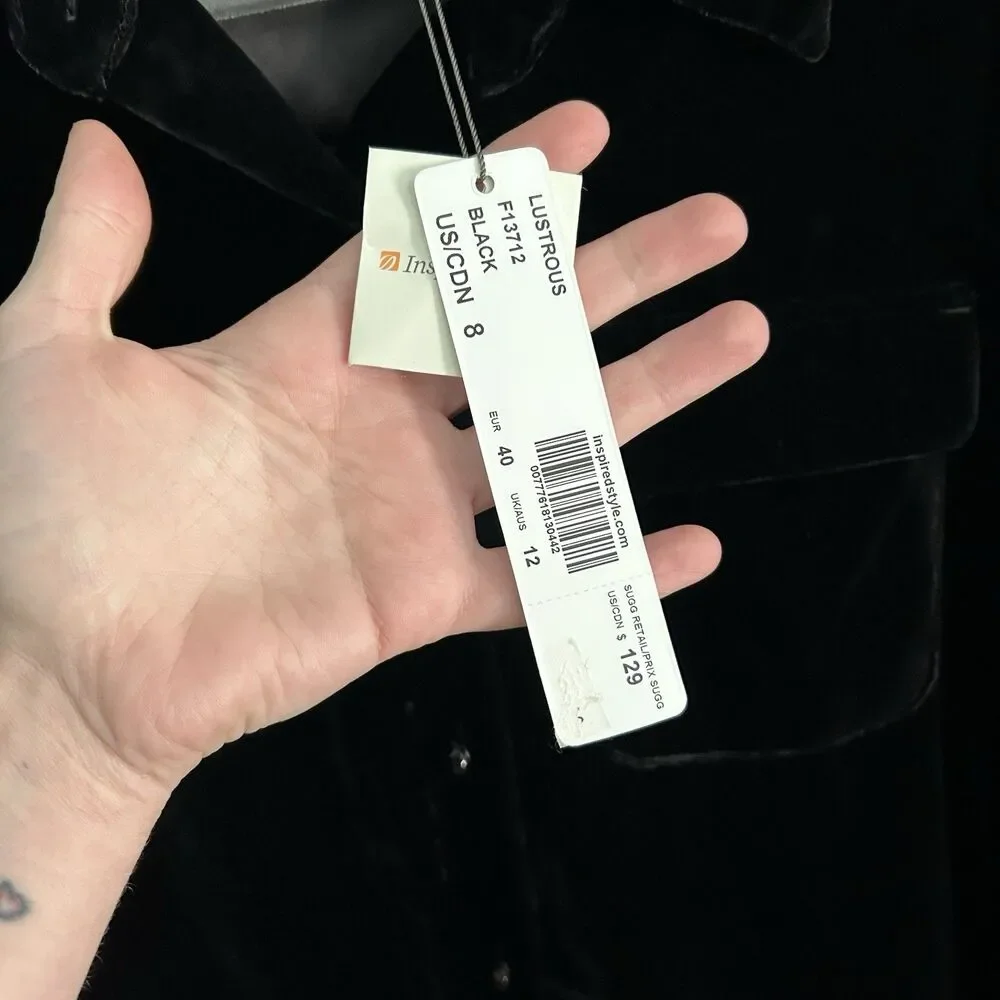 Vtg Spanner Black Velvet‎ Button Up Blouse 8 Whimsigoth Witchy 90s Y2K Gothic - Picture 3 of 10